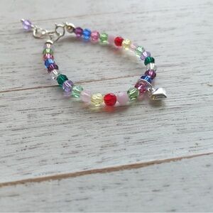 Colorful swarovski crystal baby/toddler/Kids Bracelet with sterling heart charm